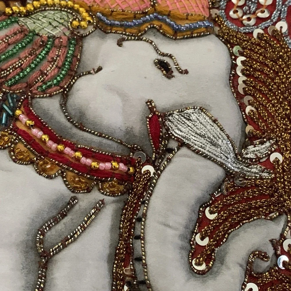 Vtg‎ Thai Burmese Kalaga Elephant Tapestry Embroidered Hand Made Beads Large